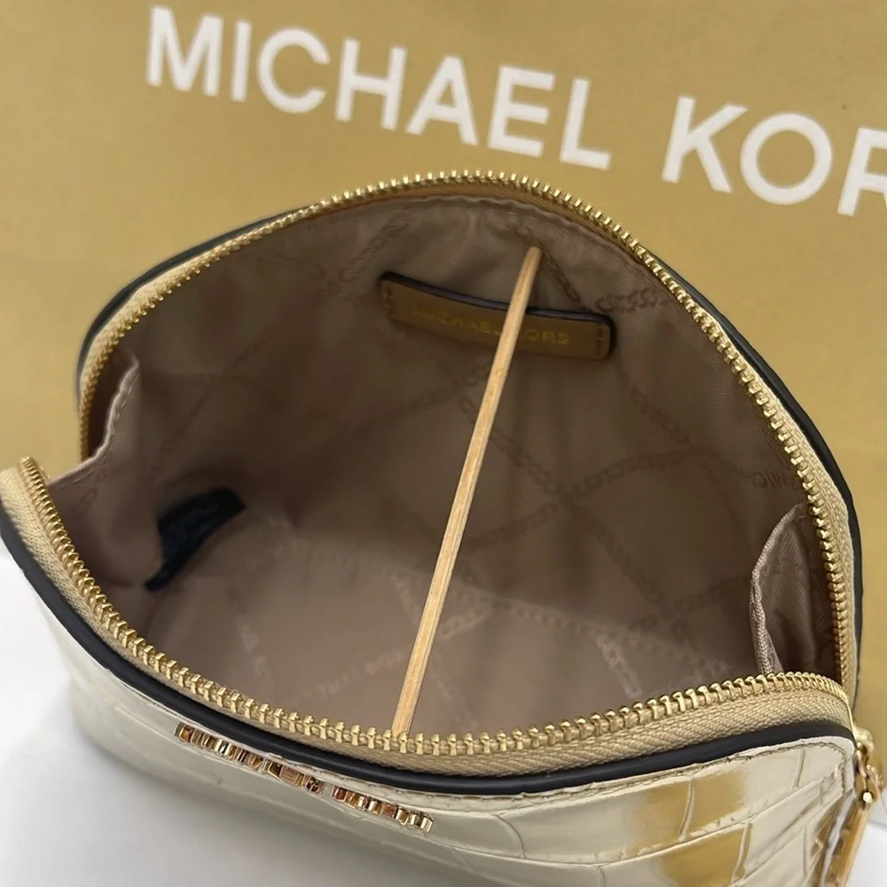 Michael Kors Empire Small Metallic Crocodile Embossed Leather Travel Pouch NWT